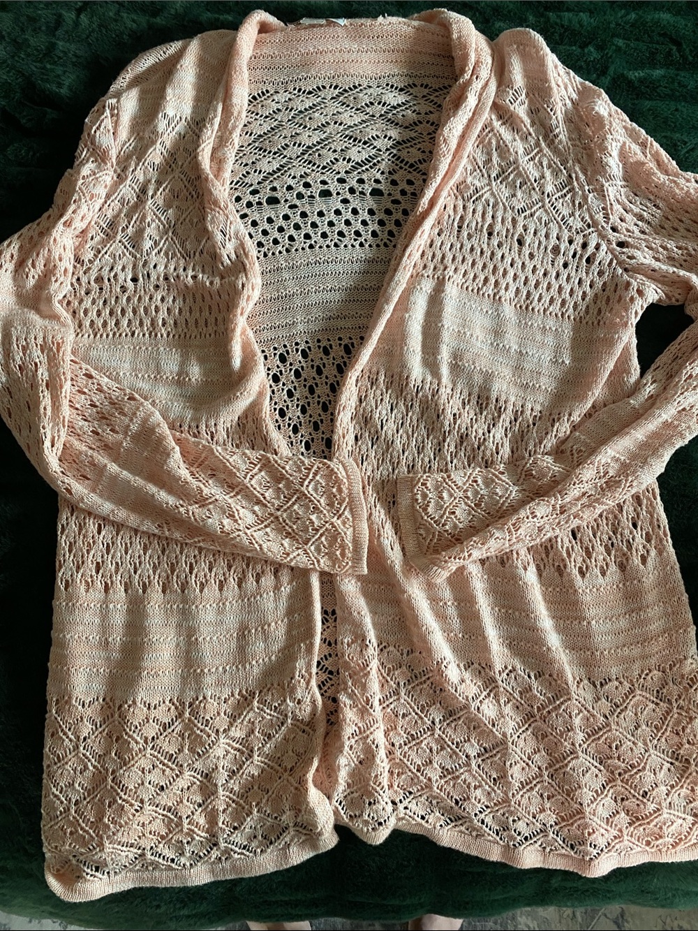 Coldwater Creek Light Peach Open-Knit Cardigan Sweater
